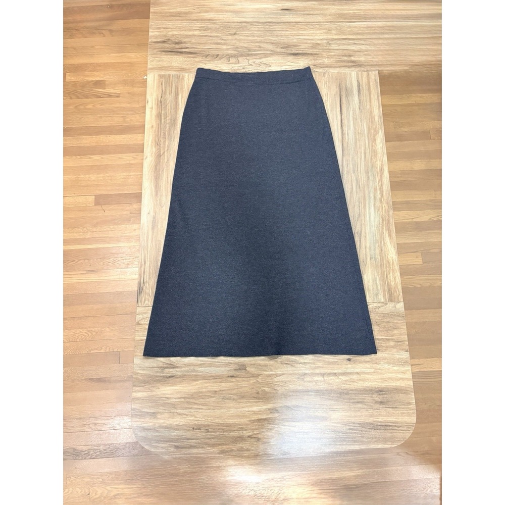Eileen Fisher Charcoal Gray 100% Merino Wool Knit A-Line Midi Skirt Sz Small